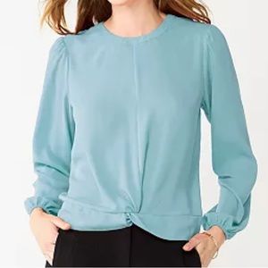 Nine West Mystic Creek Blue Twist Front Blouse Size Large